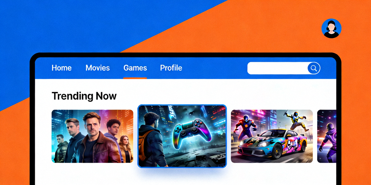 Ilustrasi platform hiburan online modern dengan antarmuka yang user-friendly